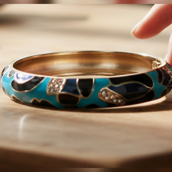 Y2K Sequin Enamel Rhinestone Hinged Bangle Bracelet - Picture 5 of 11